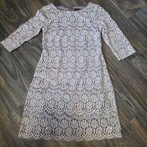 JH Evenings Women Taupe Lace Sequin Sheath Dress 3/4 Sleeve JC9M0596 Size 4